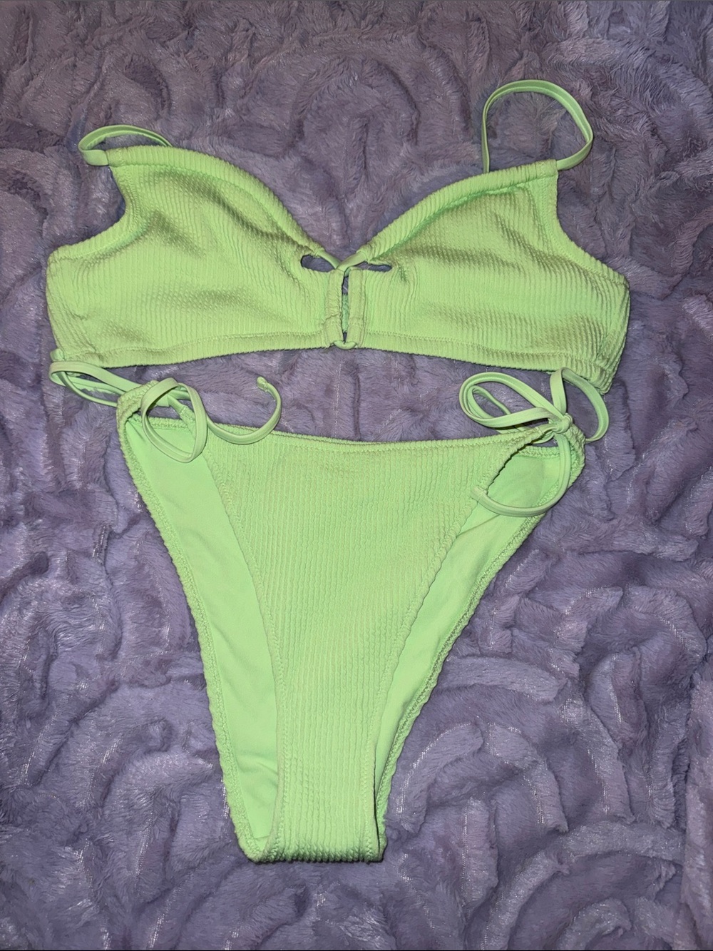 aerie Lime Green Ribbed Tie-Side Bikini Set